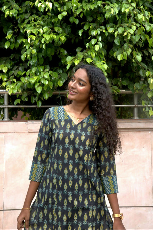 Elephant black with Olive, & indigo Prints