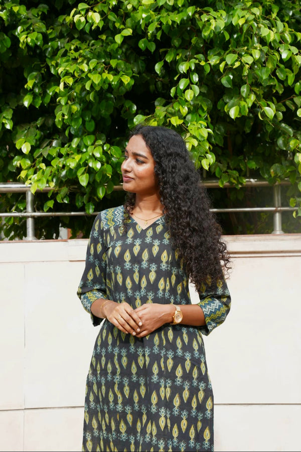 Elephant black with Olive, & indigo Prints